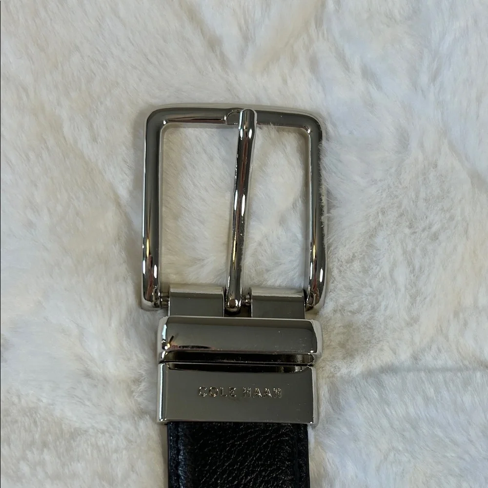 Cole Haan Black/Brown Reversible Leather Belt with Silver Buckle size 34/35